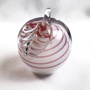 Hand-Blown Glass Apple Vintage Paperweight Pink Spiral Ribbon Design Studio Art